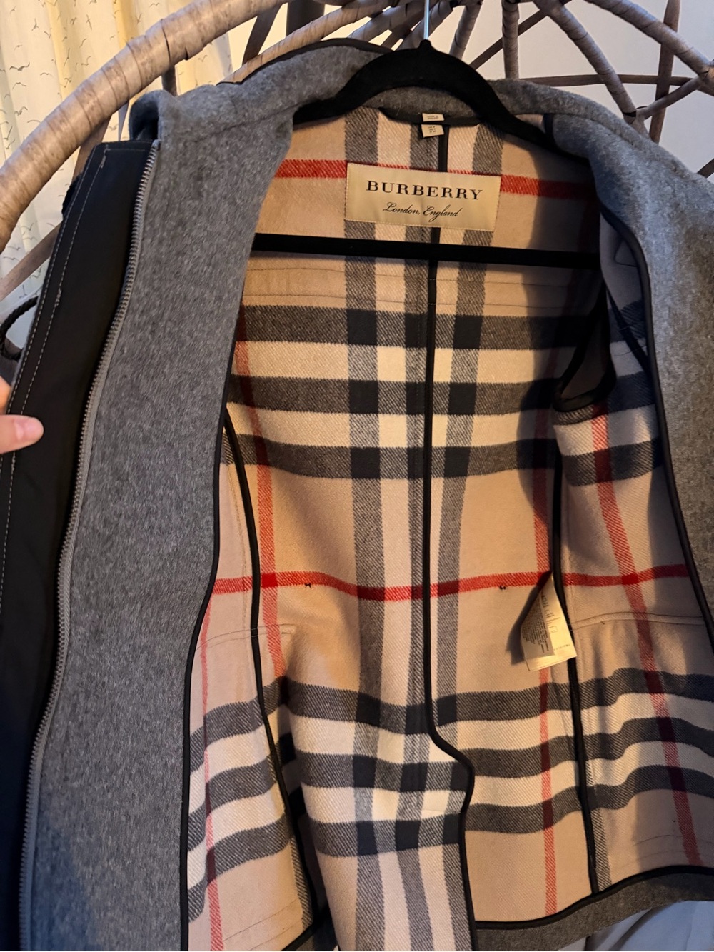 Burberry Gray Toggle Pea Coat with Signature Check - Picture 2 of 8